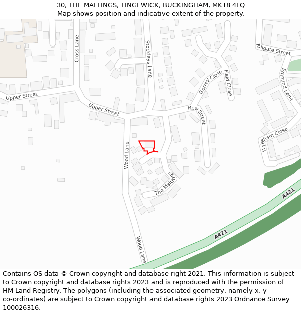 30, THE MALTINGS, TINGEWICK, BUCKINGHAM, MK18 4LQ: Location map and indicative extent of plot