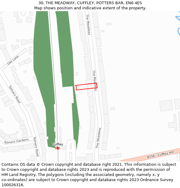 30, THE MEADWAY, CUFFLEY, POTTERS BAR, EN6 4ES: Location map and indicative extent of plot