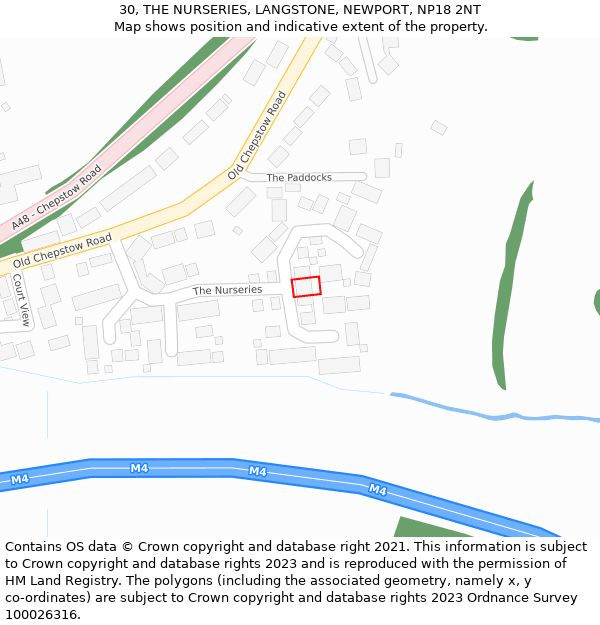 30, THE NURSERIES, LANGSTONE, NEWPORT, NP18 2NT: Location map and indicative extent of plot