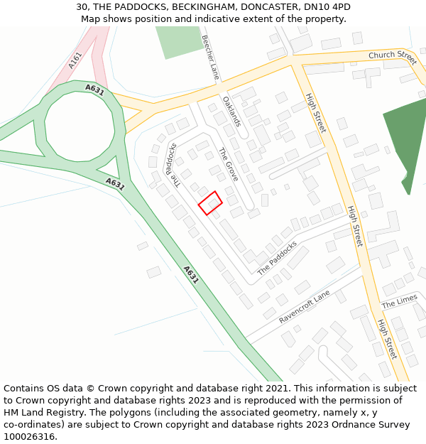 30, THE PADDOCKS, BECKINGHAM, DONCASTER, DN10 4PD: Location map and indicative extent of plot
