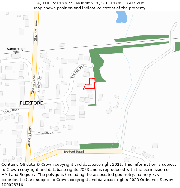 30, THE PADDOCKS, NORMANDY, GUILDFORD, GU3 2HA: Location map and indicative extent of plot