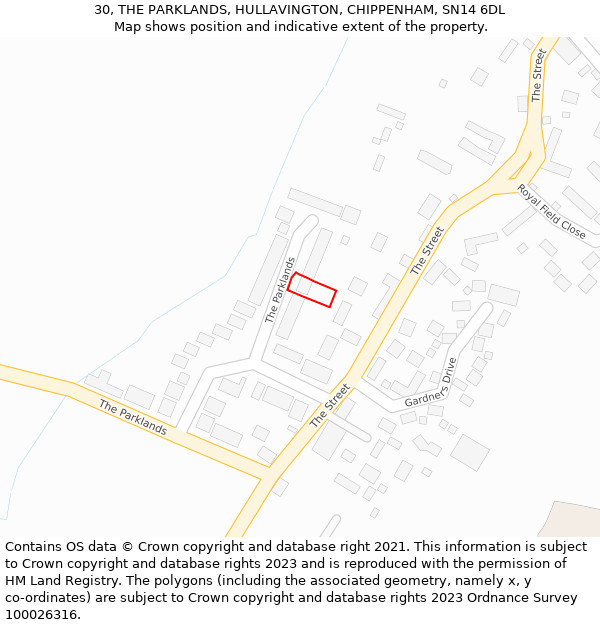 30, THE PARKLANDS, HULLAVINGTON, CHIPPENHAM, SN14 6DL: Location map and indicative extent of plot