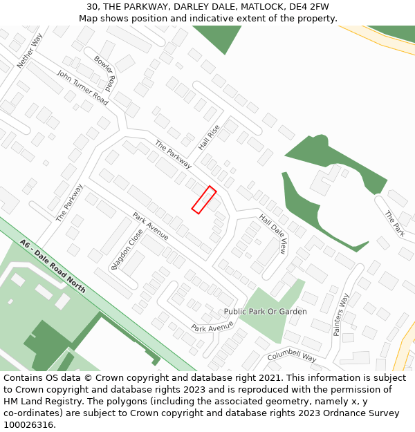 30, THE PARKWAY, DARLEY DALE, MATLOCK, DE4 2FW: Location map and indicative extent of plot