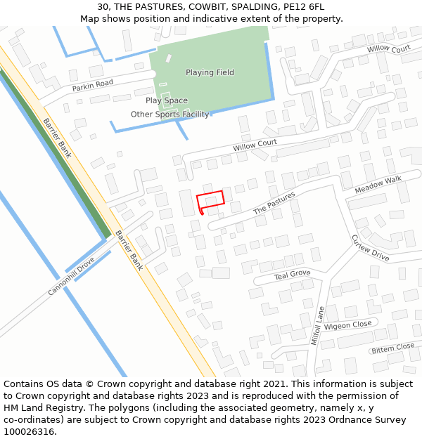 30, THE PASTURES, COWBIT, SPALDING, PE12 6FL: Location map and indicative extent of plot