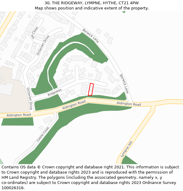 30, THE RIDGEWAY, LYMPNE, HYTHE, CT21 4PW: Location map and indicative extent of plot