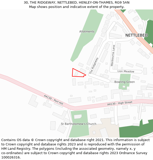 30, THE RIDGEWAY, NETTLEBED, HENLEY-ON-THAMES, RG9 5AN: Location map and indicative extent of plot