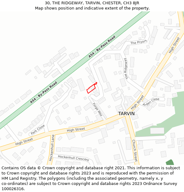 30, THE RIDGEWAY, TARVIN, CHESTER, CH3 8JR: Location map and indicative extent of plot