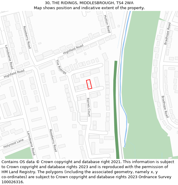 30, THE RIDINGS, MIDDLESBROUGH, TS4 2WA: Location map and indicative extent of plot