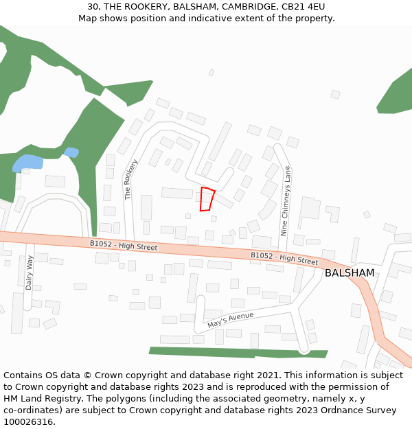 30, THE ROOKERY, BALSHAM, CAMBRIDGE, CB21 4EU: Location map and indicative extent of plot
