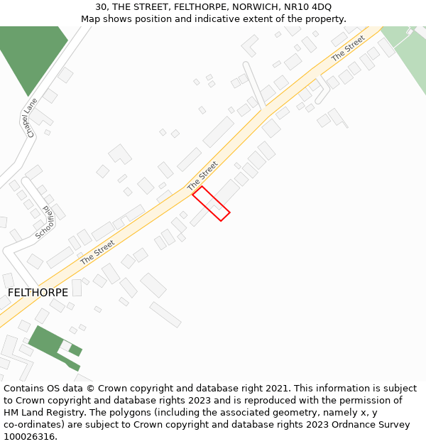 30, THE STREET, FELTHORPE, NORWICH, NR10 4DQ: Location map and indicative extent of plot