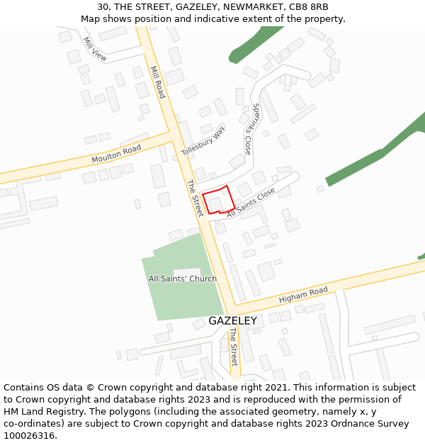 30, THE STREET, GAZELEY, NEWMARKET, CB8 8RB: Location map and indicative extent of plot