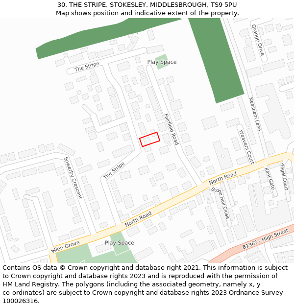 30, THE STRIPE, STOKESLEY, MIDDLESBROUGH, TS9 5PU: Location map and indicative extent of plot