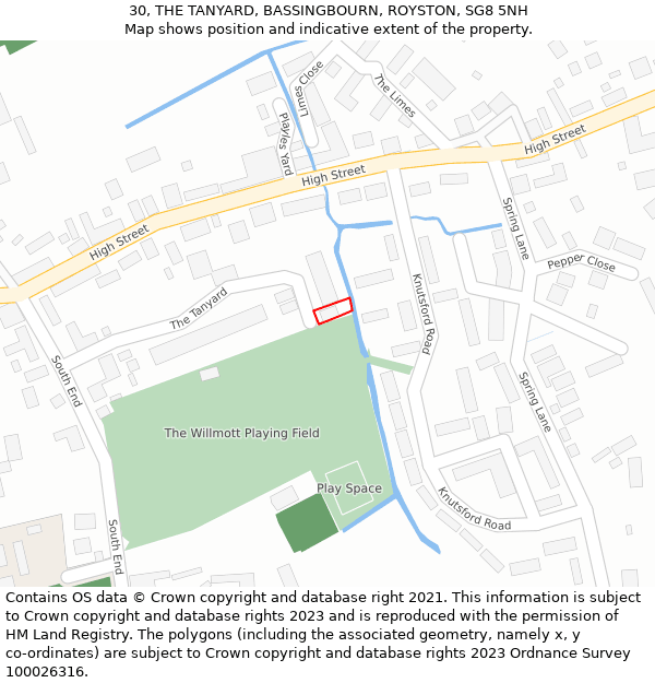 30, THE TANYARD, BASSINGBOURN, ROYSTON, SG8 5NH: Location map and indicative extent of plot