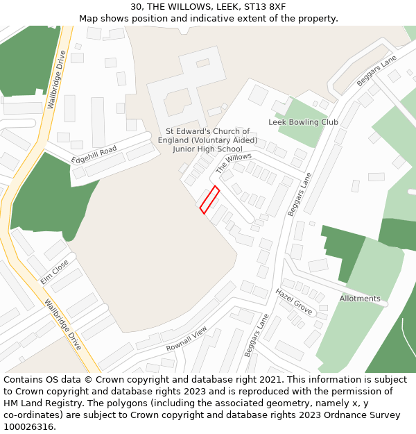 30, THE WILLOWS, LEEK, ST13 8XF: Location map and indicative extent of plot