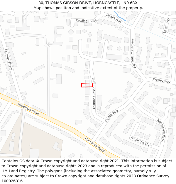 30, THOMAS GIBSON DRIVE, HORNCASTLE, LN9 6RX: Location map and indicative extent of plot