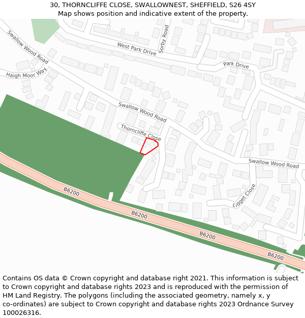 30, THORNCLIFFE CLOSE, SWALLOWNEST, SHEFFIELD, S26 4SY: Location map and indicative extent of plot