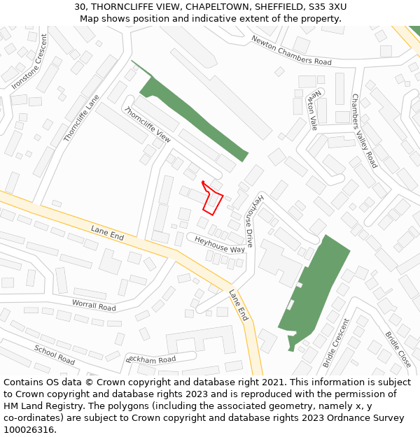 30, THORNCLIFFE VIEW, CHAPELTOWN, SHEFFIELD, S35 3XU: Location map and indicative extent of plot