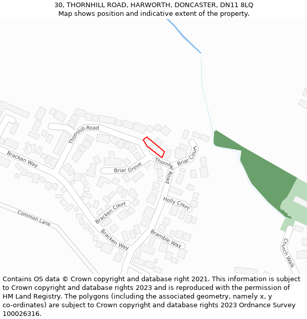 30, THORNHILL ROAD, HARWORTH, DONCASTER, DN11 8LQ: Location map and indicative extent of plot