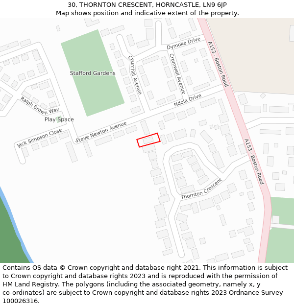 30, THORNTON CRESCENT, HORNCASTLE, LN9 6JP: Location map and indicative extent of plot