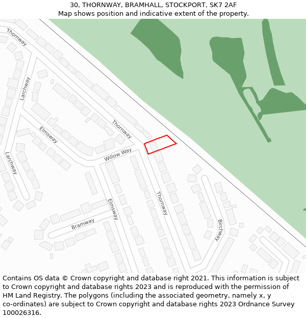 30, THORNWAY, BRAMHALL, STOCKPORT, SK7 2AF: Location map and indicative extent of plot