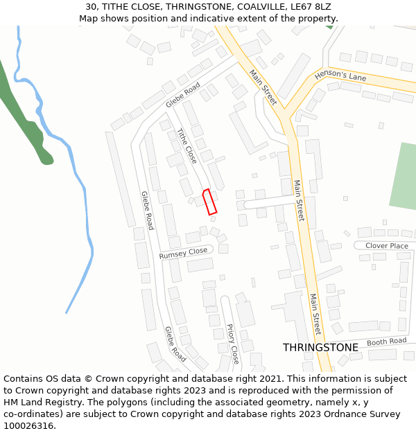 30, TITHE CLOSE, THRINGSTONE, COALVILLE, LE67 8LZ: Location map and indicative extent of plot