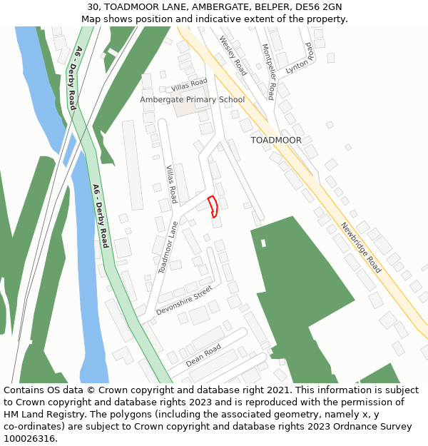 30, TOADMOOR LANE, AMBERGATE, BELPER, DE56 2GN: Location map and indicative extent of plot