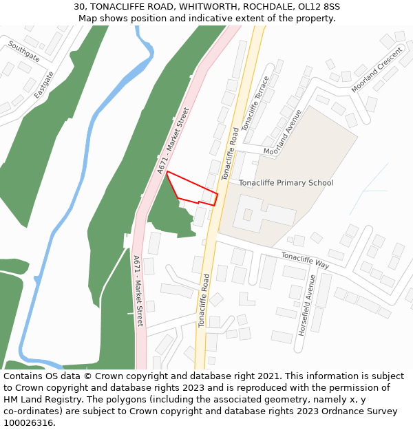 30, TONACLIFFE ROAD, WHITWORTH, ROCHDALE, OL12 8SS: Location map and indicative extent of plot
