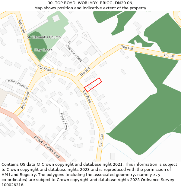 30, TOP ROAD, WORLABY, BRIGG, DN20 0NJ: Location map and indicative extent of plot