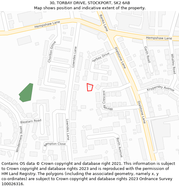 30, TORBAY DRIVE, STOCKPORT, SK2 6AB: Location map and indicative extent of plot