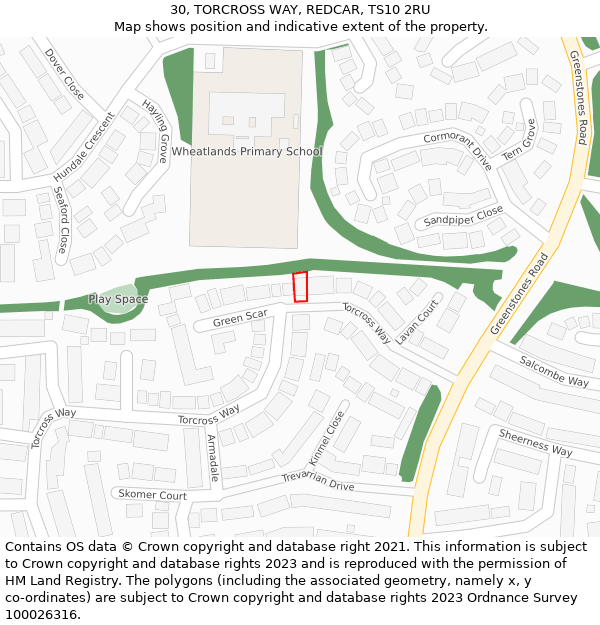 30, TORCROSS WAY, REDCAR, TS10 2RU: Location map and indicative extent of plot