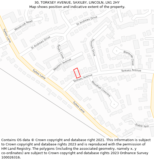 30, TORKSEY AVENUE, SAXILBY, LINCOLN, LN1 2HY: Location map and indicative extent of plot