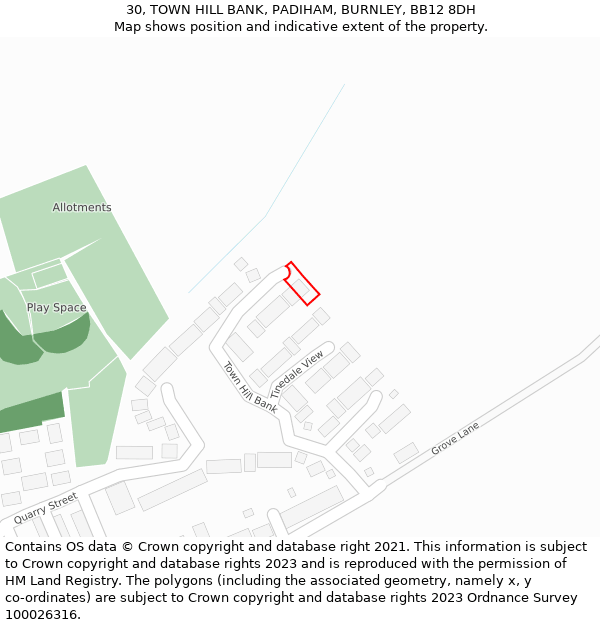 30, TOWN HILL BANK, PADIHAM, BURNLEY, BB12 8DH: Location map and indicative extent of plot