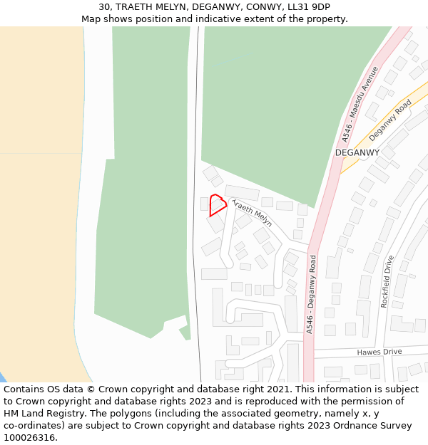 30, TRAETH MELYN, DEGANWY, CONWY, LL31 9DP: Location map and indicative extent of plot