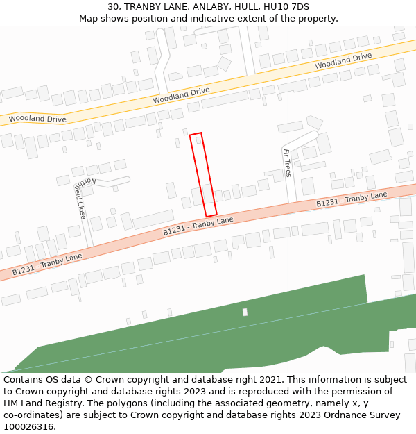 30, TRANBY LANE, ANLABY, HULL, HU10 7DS: Location map and indicative extent of plot