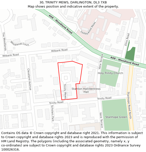 30, TRINITY MEWS, DARLINGTON, DL3 7XB: Location map and indicative extent of plot