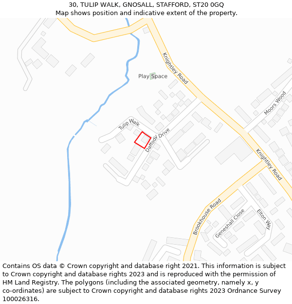 30, TULIP WALK, GNOSALL, STAFFORD, ST20 0GQ: Location map and indicative extent of plot