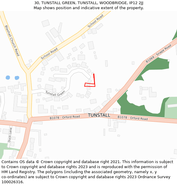 30, TUNSTALL GREEN, TUNSTALL, WOODBRIDGE, IP12 2JJ: Location map and indicative extent of plot