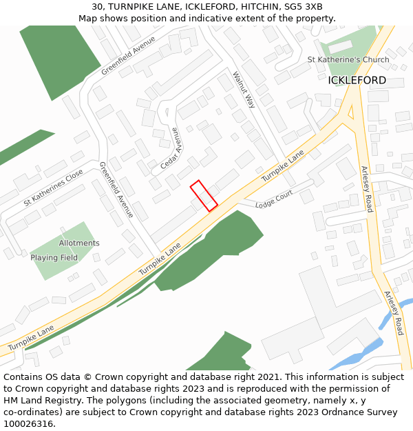 30, TURNPIKE LANE, ICKLEFORD, HITCHIN, SG5 3XB: Location map and indicative extent of plot