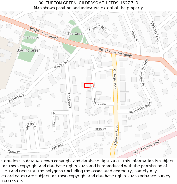 30, TURTON GREEN, GILDERSOME, LEEDS, LS27 7LD: Location map and indicative extent of plot