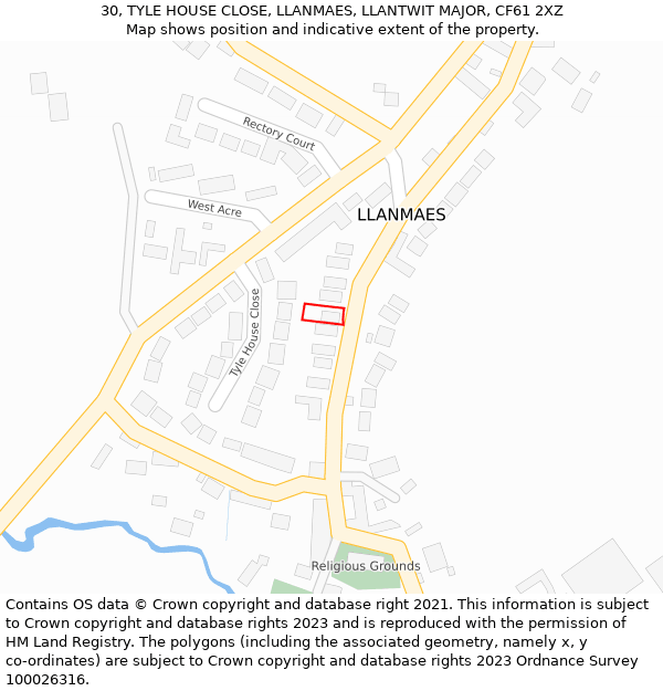 30, TYLE HOUSE CLOSE, LLANMAES, LLANTWIT MAJOR, CF61 2XZ: Location map and indicative extent of plot