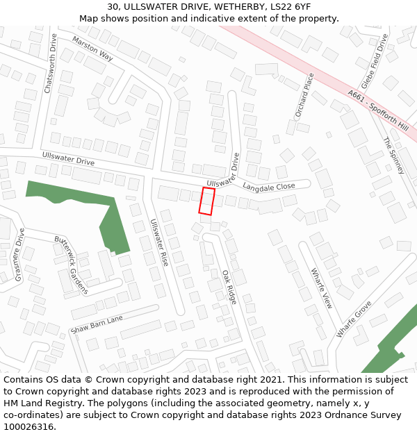 30, ULLSWATER DRIVE, WETHERBY, LS22 6YF: Location map and indicative extent of plot