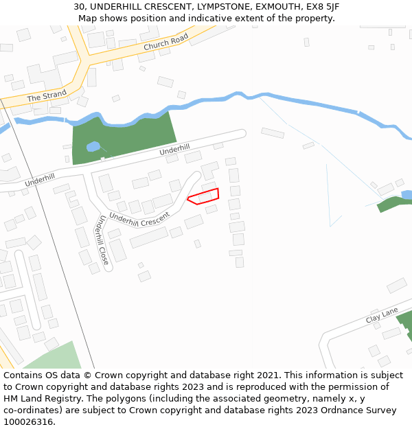 30, UNDERHILL CRESCENT, LYMPSTONE, EXMOUTH, EX8 5JF: Location map and indicative extent of plot