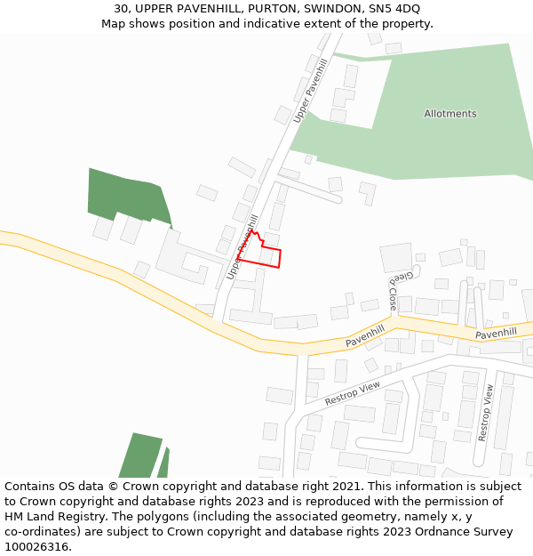 30, UPPER PAVENHILL, PURTON, SWINDON, SN5 4DQ: Location map and indicative extent of plot