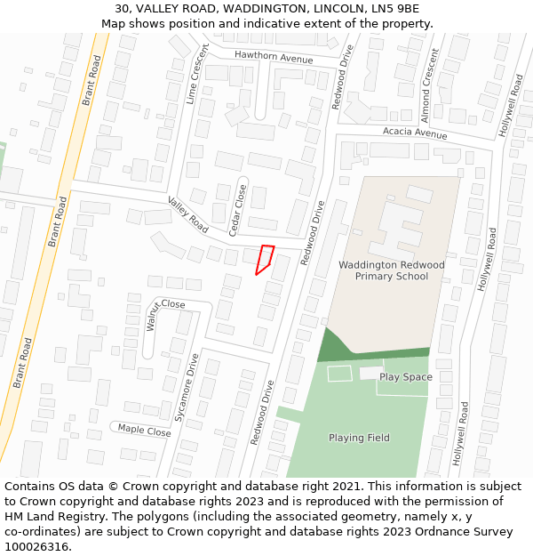 30, VALLEY ROAD, WADDINGTON, LINCOLN, LN5 9BE: Location map and indicative extent of plot