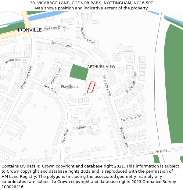 30, VICARAGE LANE, CODNOR PARK, NOTTINGHAM, NG16 5PT: Location map and indicative extent of plot