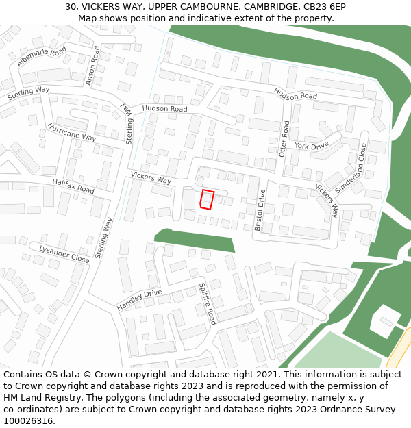 30, VICKERS WAY, UPPER CAMBOURNE, CAMBRIDGE, CB23 6EP: Location map and indicative extent of plot