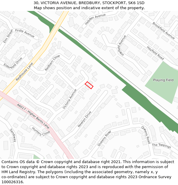 30, VICTORIA AVENUE, BREDBURY, STOCKPORT, SK6 1SD: Location map and indicative extent of plot