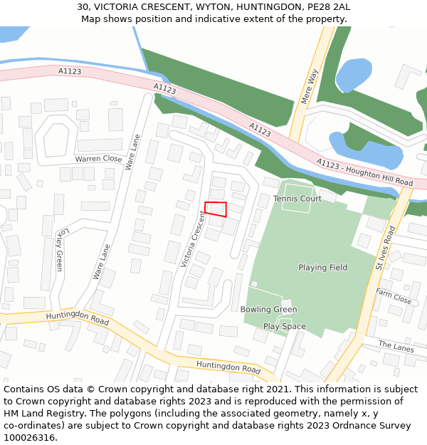 30, VICTORIA CRESCENT, WYTON, HUNTINGDON, PE28 2AL: Location map and indicative extent of plot