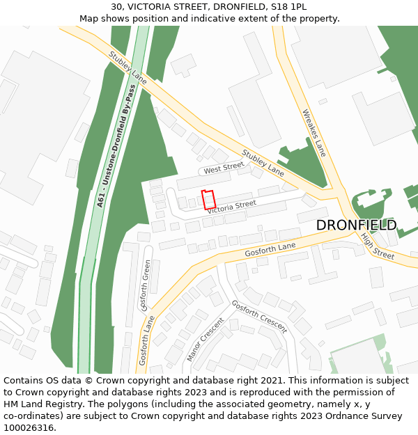 30, VICTORIA STREET, DRONFIELD, S18 1PL: Location map and indicative extent of plot