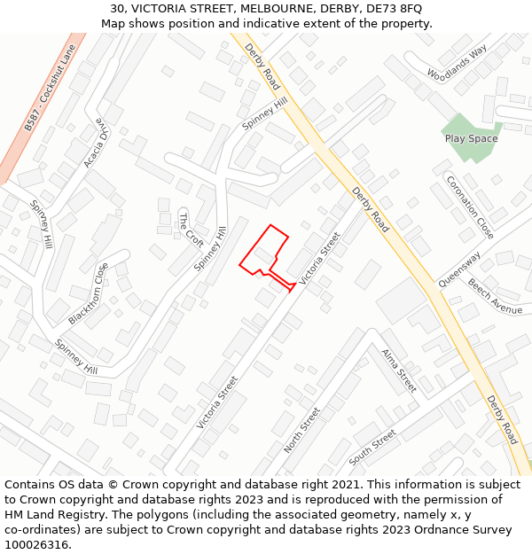 30, VICTORIA STREET, MELBOURNE, DERBY, DE73 8FQ: Location map and indicative extent of plot